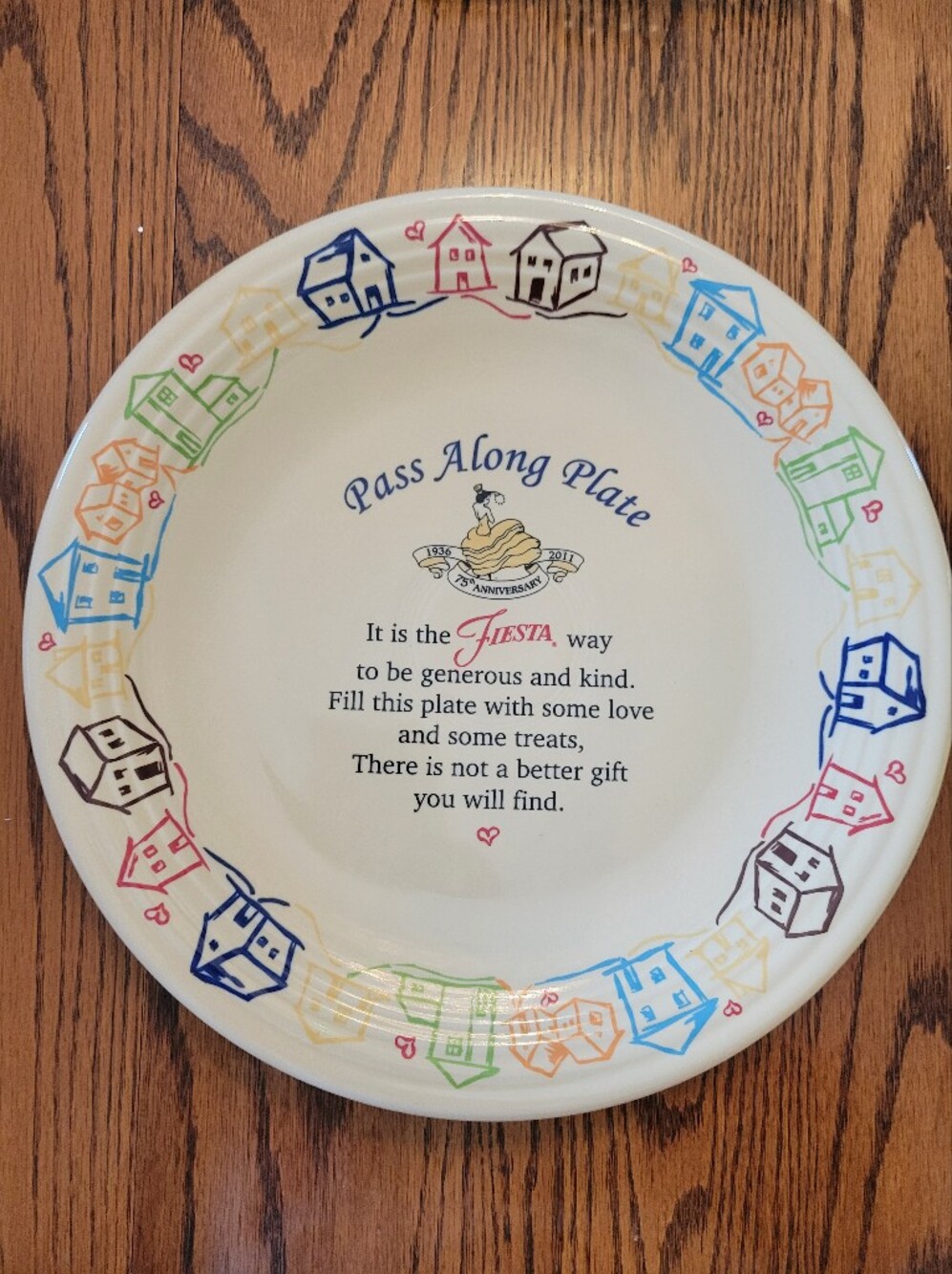 Fiesta Pass Along Plate Ivory 75th Anniversary Multi-Color Houses Dancing Lady
